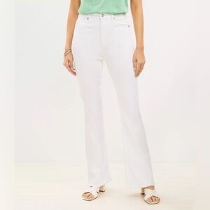 LOFT The Slim Flare White Denim Raw Frayed Hem Jeans Size 26 NWT